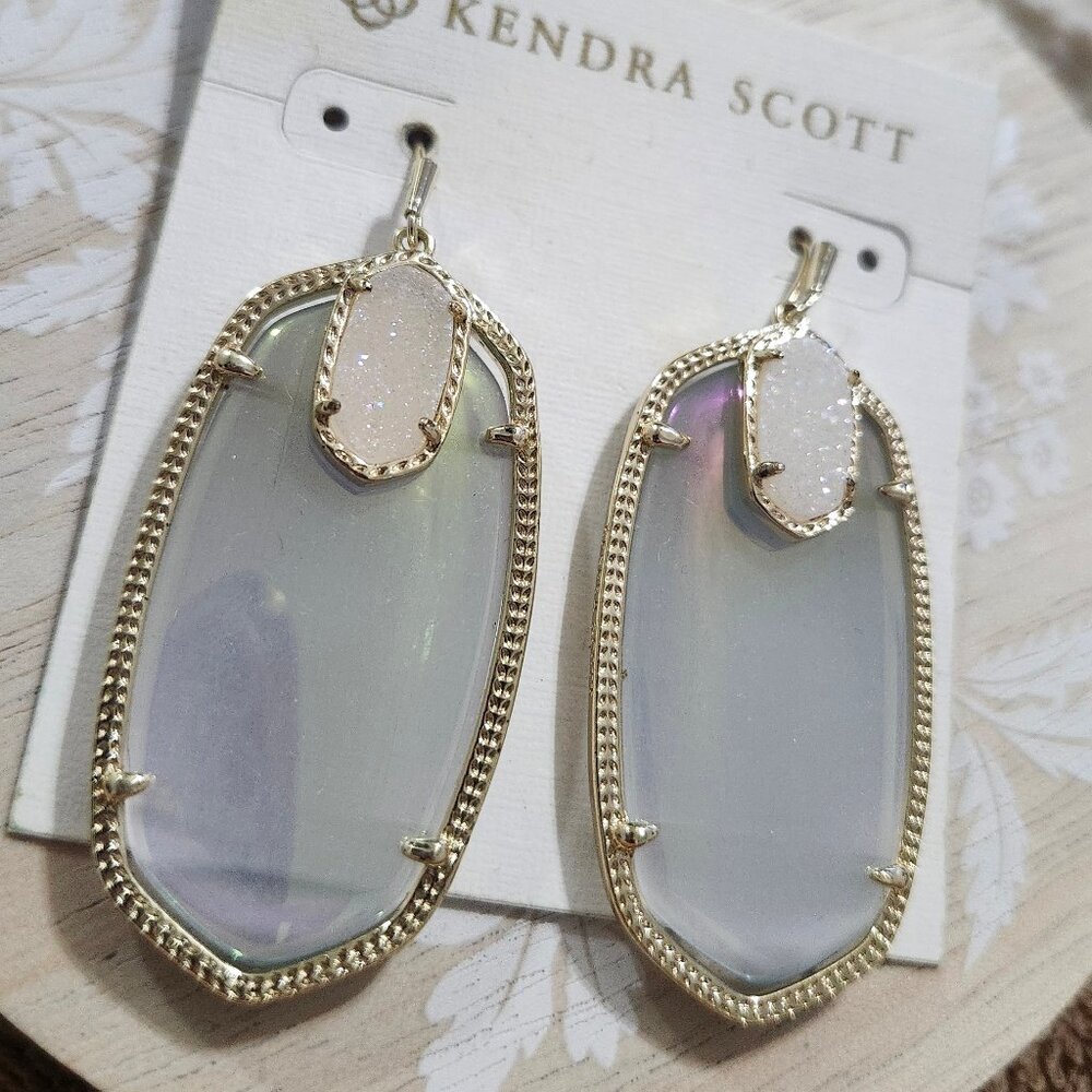 Kendra Scott Iridescent Slate White Drusy Darcy Danielle Gold Drop Earrings